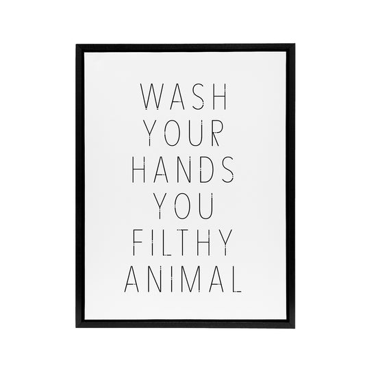 Funny Bathroom Decor Wash Hands White Black Framed Canvas Wall Art Print