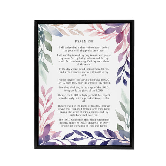 Psalm 138 I Will Praise Thee Bible Quote Black Framed Canvas Art Print