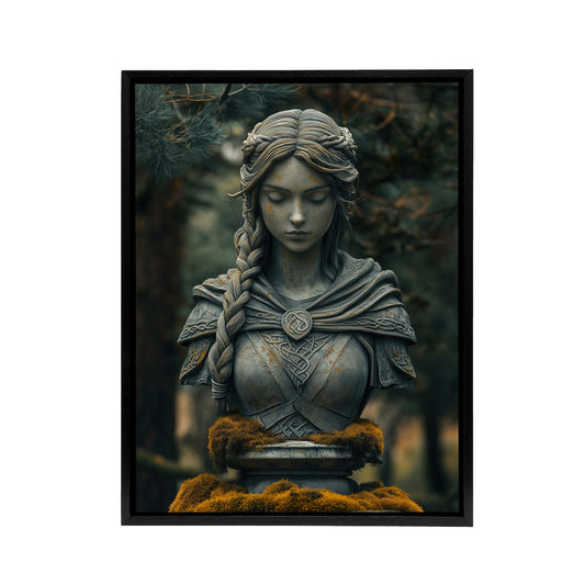 Norse Shield Maiden Warrior Bust Black Framed Canvas Wall Art Print