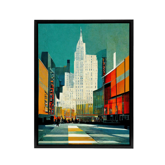 Broadway New York Abstract Cityscape Black Framed Canvas Wall Art Print