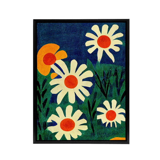 Daisy Flower Meadow Floral Black Framed Canvas Wall Art Print