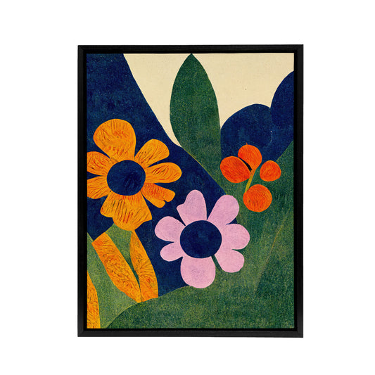 Matisse Inspired Abstract Flowers Black Framed Canvas Wall Art Print