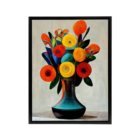 Floral Bouquet in Vase Black Framed Canvas Wall Art Print