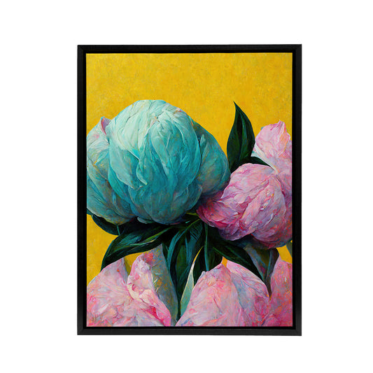 Abstract Floral Bouquet Peony Flowers Black Framed Canvas Wall Art Print