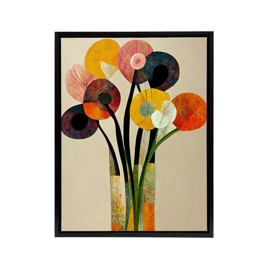 Abstract Flower Bouquet in Vase Floral Black Framed Canvas Wall Art Print