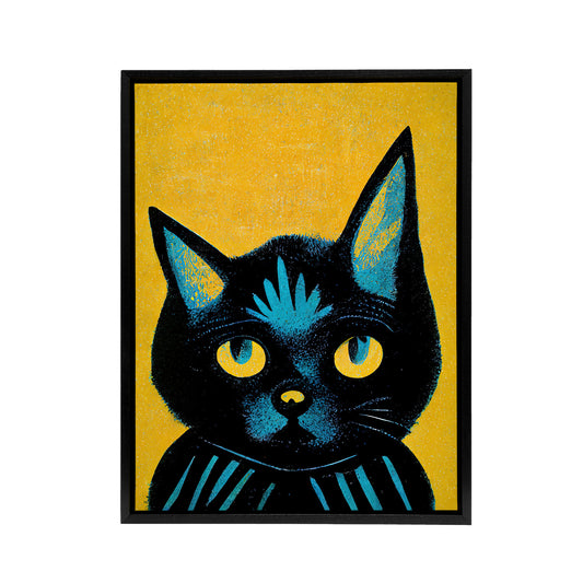 Quirky Black Cat Black Framed Canvas Wall Art Print