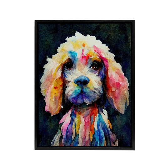 Abstract Spaniel Cockapoo Dog Colourful Black Framed Canvas Wall Art Print