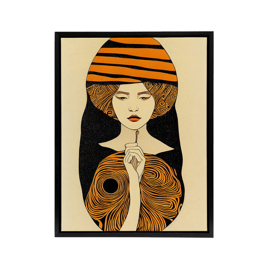 Woman Portrait Mid Century Modern Black Framed Canvas Wall Art Print