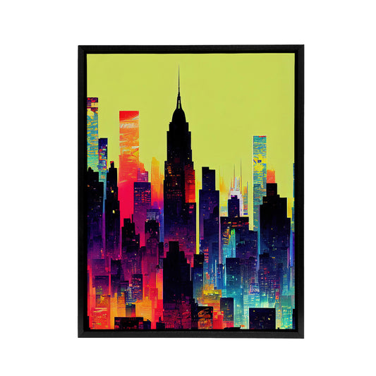 New York Colourful Cityscape Black Framed Canvas Wall Art Print