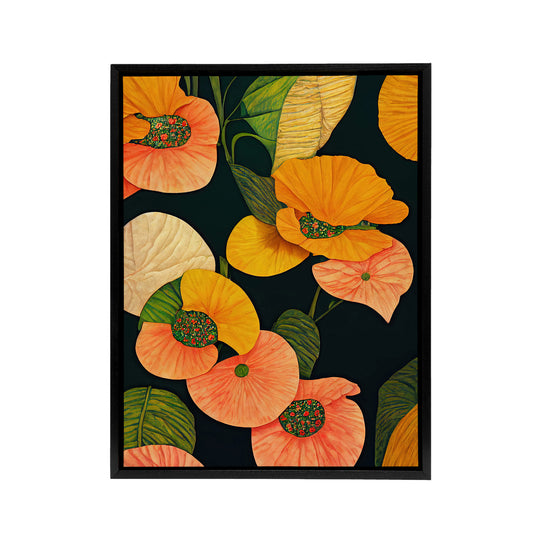 Abstract Tropical Flowers Floral Black Framed Canvas Wall Art Print