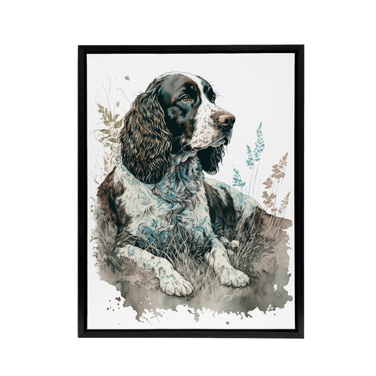 Watercolour English Springer Spaniel Dog Black Framed Canvas Art Print