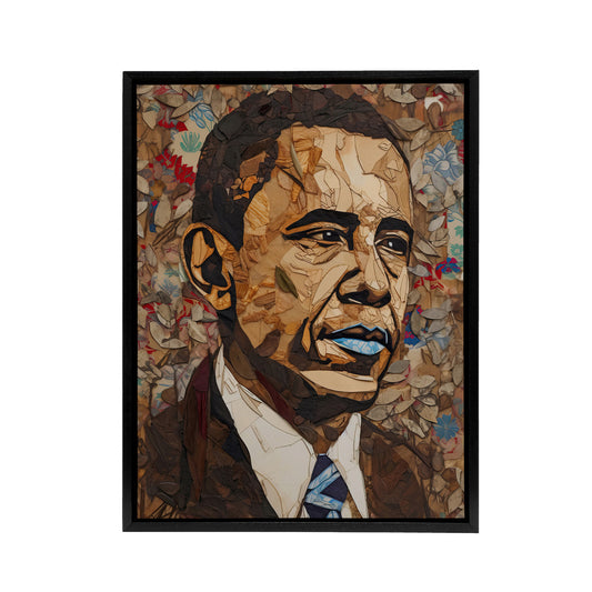 Barack Obama Collage Art Portrait Black Framed Canvas Wall Art Print