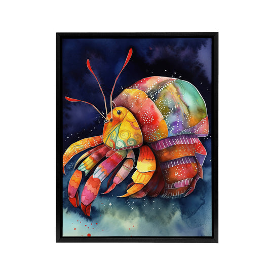 Hermit Crab Colourful Folk Art Black Framed Canvas Wall Art Print