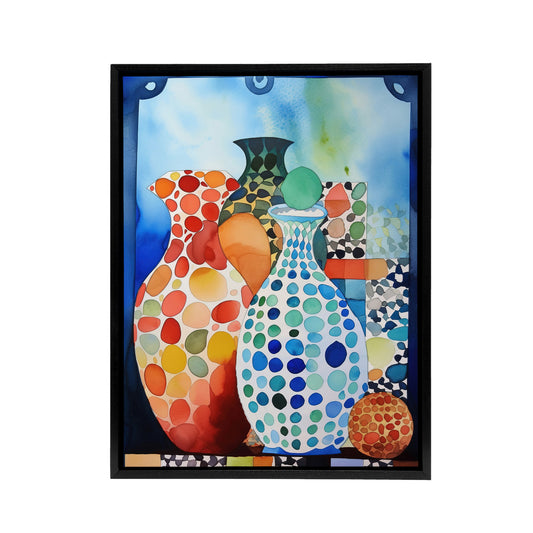 Polka Dot Porcelain Vases Still Life Black Framed Canvas Wall Art Print