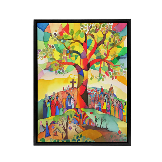 Sermon On The Mount Jesus Folk Art Black Framed Canvas Wall Art Print