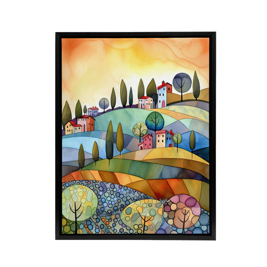 Italian Countryside Landscape Black Framed Canvas Wall Art Print
