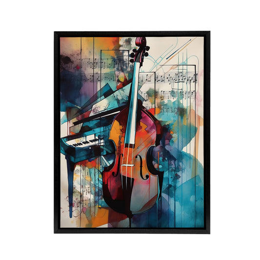 Abstract Notes Violin And Piano Black Framed Canvas Wall Art Print