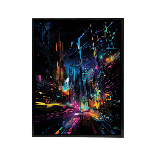 Abstract Cityscape New York City At Night Black Framed Canvas Art Print