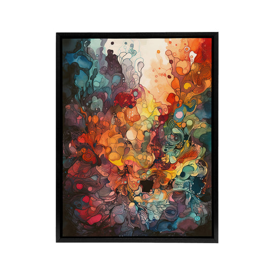 Colourful Abstract Coral Reef Black Framed Canvas Wall Art Print