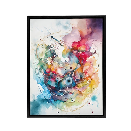 Colourful Abstract Watercolour Shapes Black Framed Canvas Wall Art Print