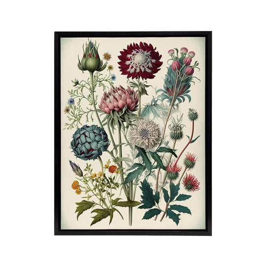 Vintage Ernst Haeckel Inspired Flowers Black Framed Canvas Wall Art Print