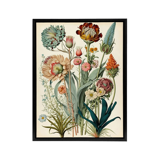 Ernst Haeckel Inspired Wildflowers Black Framed Canvas Wall Art Print