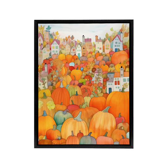 Halloween Autumn Pumpkin Festival Black Framed Canvas Wall Art Print