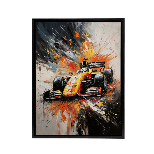 Race Car Racing Scene Paint Splat Black Framed Canvas Wall Art Print