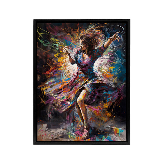 Woman Dancing To Dynamic Music Black Framed Canvas Wall Art Print
