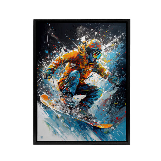 Snowboarder Action Scene Colourful Modern Black Framed Canvas Art Print