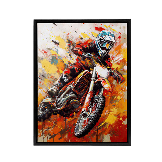 Motocross Race Motorcycle Sport Oil Black Framed Canvas Wall Art Print