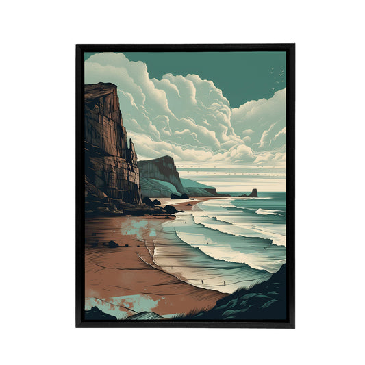 Cliff Bay Dramatic Coastal Landscape Black Framed Canvas Wall Art Print