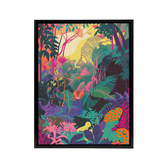 Vibrant Tropical Rainforest Sunrise Black Framed Canvas Wall Art Print