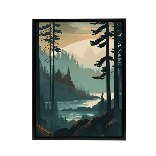Great Bear Rainforest Misty Sunrise Black Framed Canvas Wall Art Print