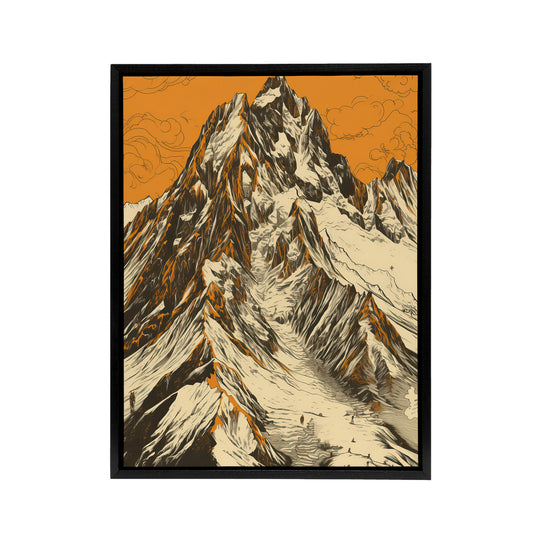 K2 Mountain Peak Summit Climbers Black Framed Canvas Wall Art Print
