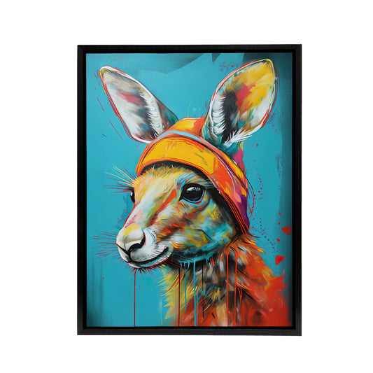Baby Kangaroo Joey Wearing Hat Kids Bedroom Black Framed Canvas Art Print