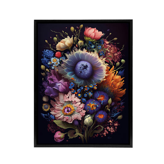 Flower Bouquet Floral Black Framed Canvas Wall Art Print