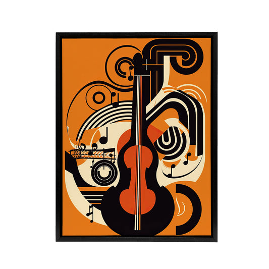 Abstract Guitar Graphic Music Black Framed Canvas Wall Art Print
