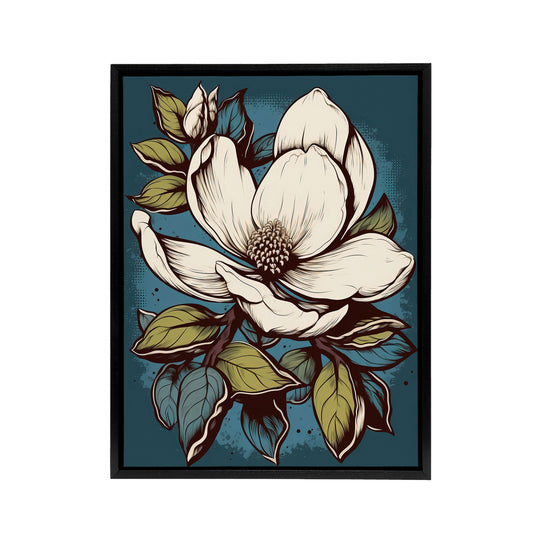 Magnolia Flower Old School USA Tattoo Design Black Framed Canvas Wall Art