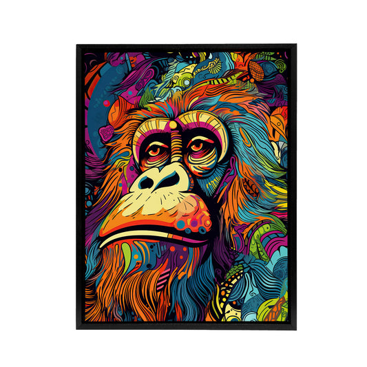 Orangutan Great Ape Colourful Psychedelic Black Framed Canvas Art Print