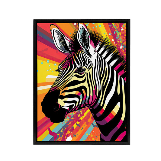 Zebra Colourful Rainbow Stripes Portrait Black Framed Canvas Art Print