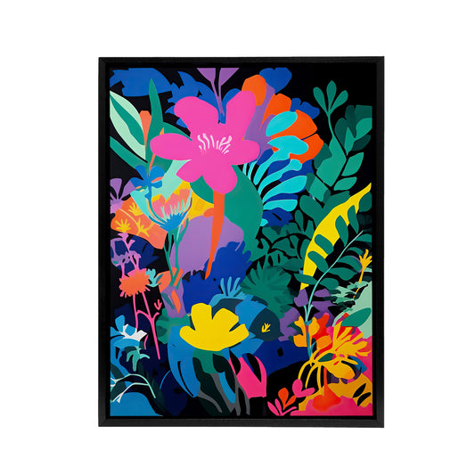 Vibrant Abstract Flowers Floral Black Framed Canvas Wall Art Print