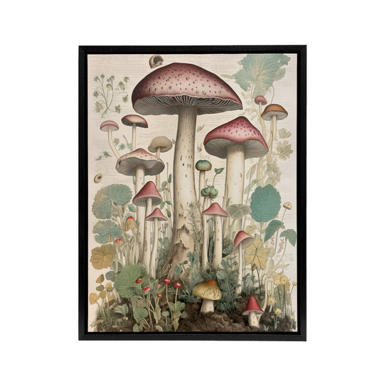 Mushroom Fungi Botanical Kitchen Decor Black Framed Canvas Wall Art Print