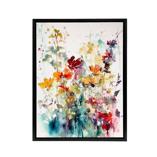 Wild Flowers Abstract Watercolour Black Framed Canvas Wall Art Print