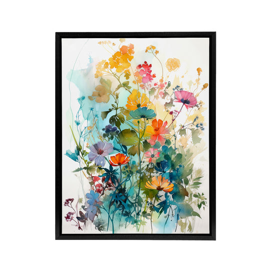 Colourful Spring Wild Flowers Black Framed Canvas Wall Art Print