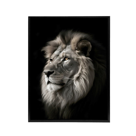 Strong Majestic Lion Head Photo Black Framed Canvas Wall Art Print
