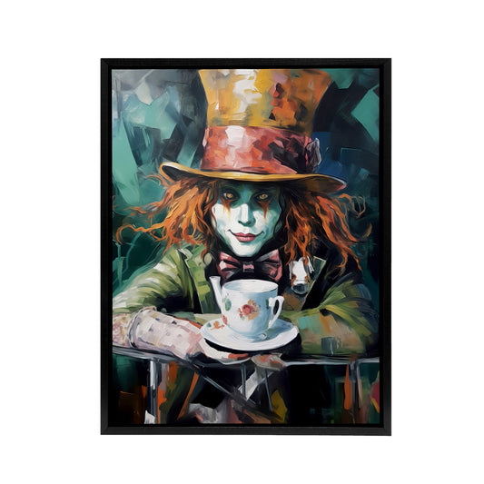 Mad Hatter Wonderland Tea Party Black Framed Canvas Wall Art Print