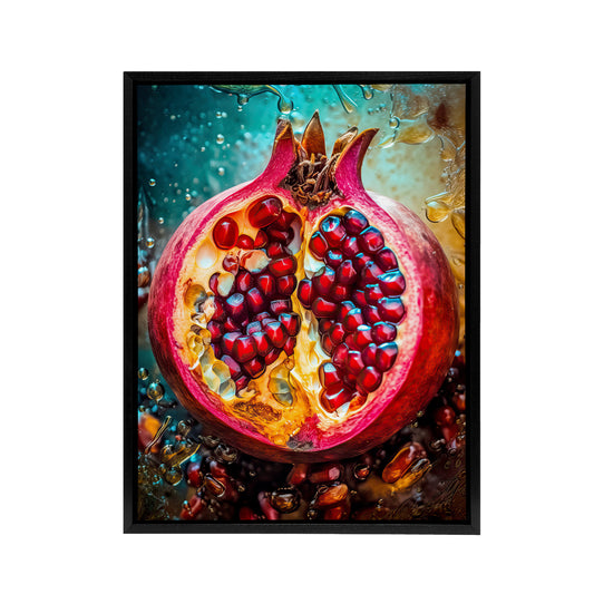 Sliced Pomegranate Fruit Kitchen Decor Black Framed Canvas Wall Art Print