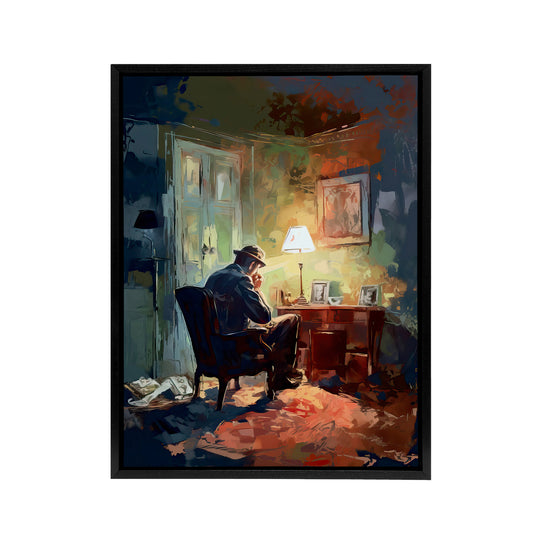 Private Detective In His Office Black Framed Canvas Wall Art Print