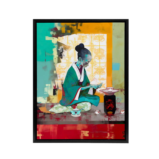 Japanese Tea Ceremony Scene Black Framed Canvas Wall Art Print